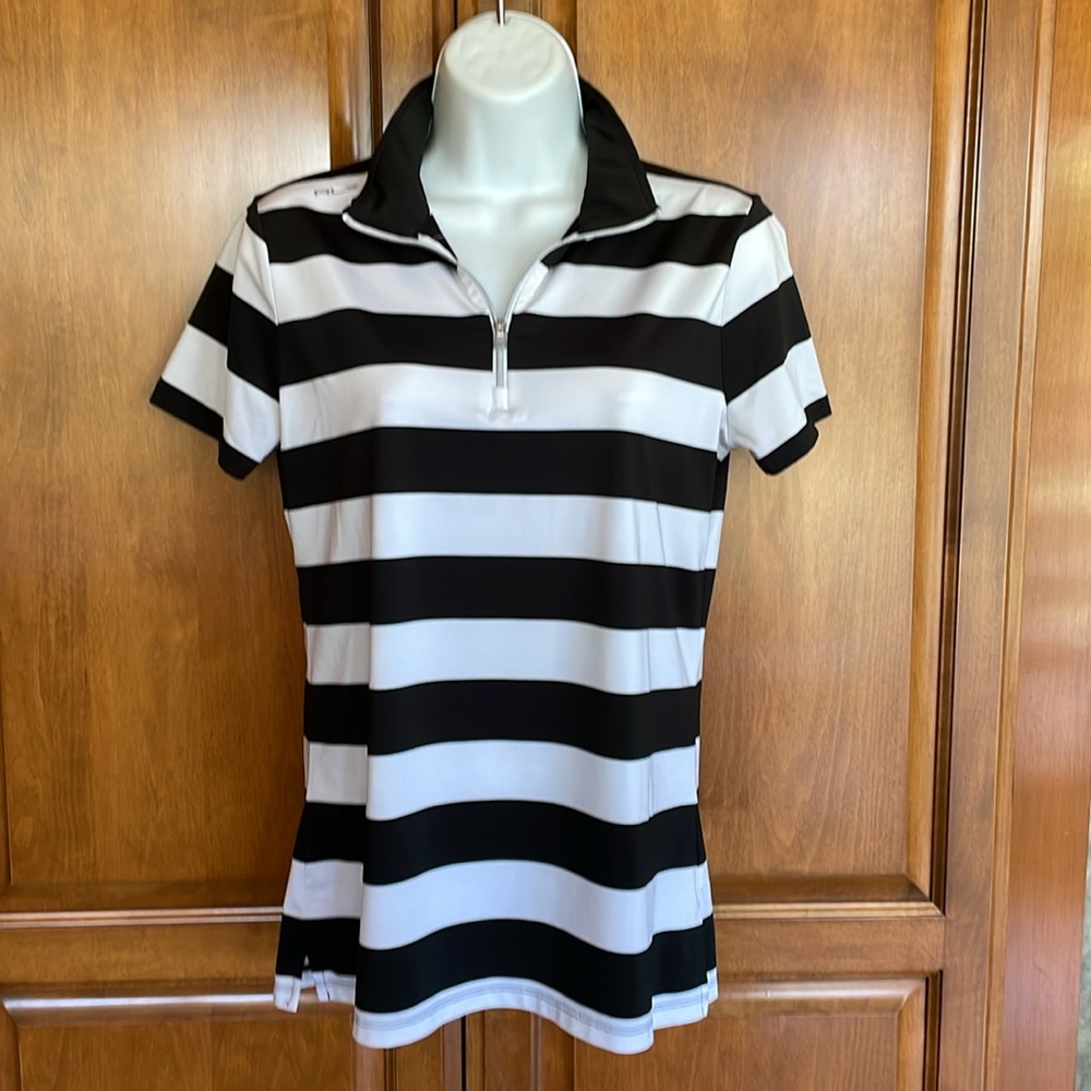 RLX Ralph Lauren Black and White Fitted Short Sleeve Polo, Like New! Size S